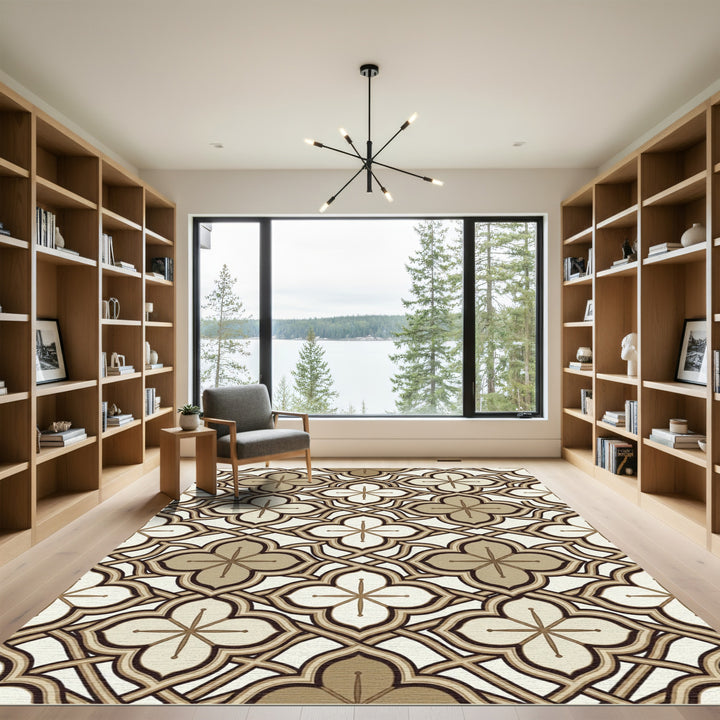 Geometric Quatrefoil Lattice Beige Rug