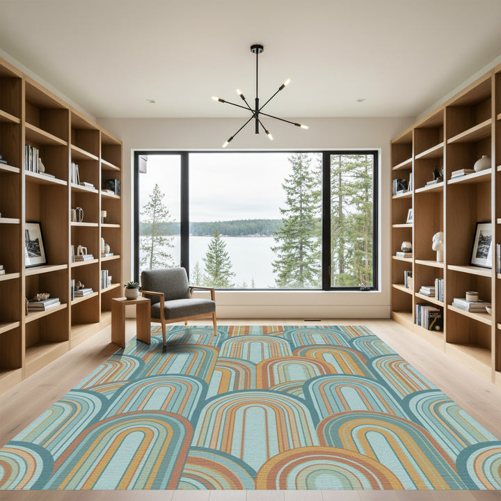 Retro Arch Rainbow Warm Tones Rug