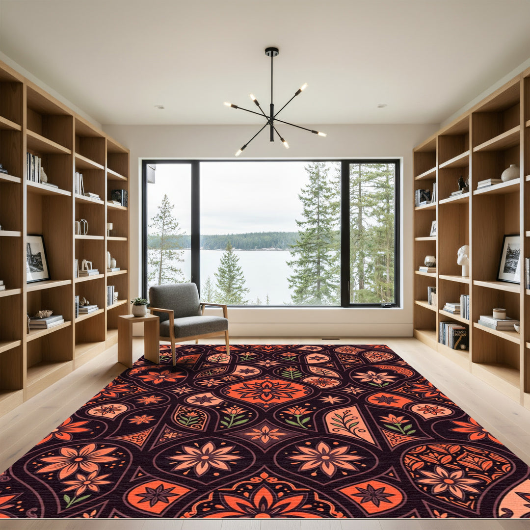 Orange Floral Arch Mandala Rug