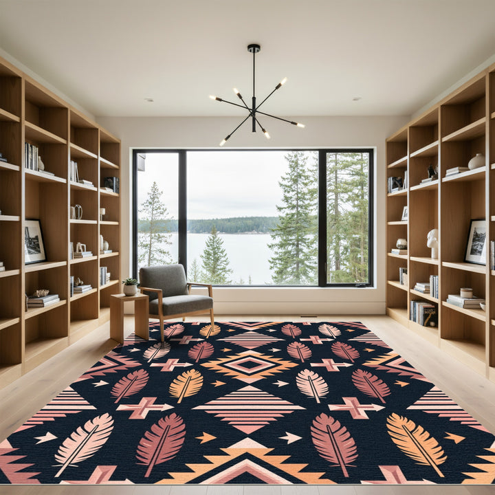 Pink Feather Geometric Tribal Rug