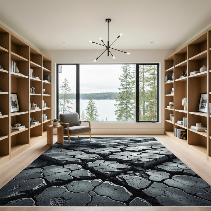Dramatic Gray Cracked Earth Lightning Rug