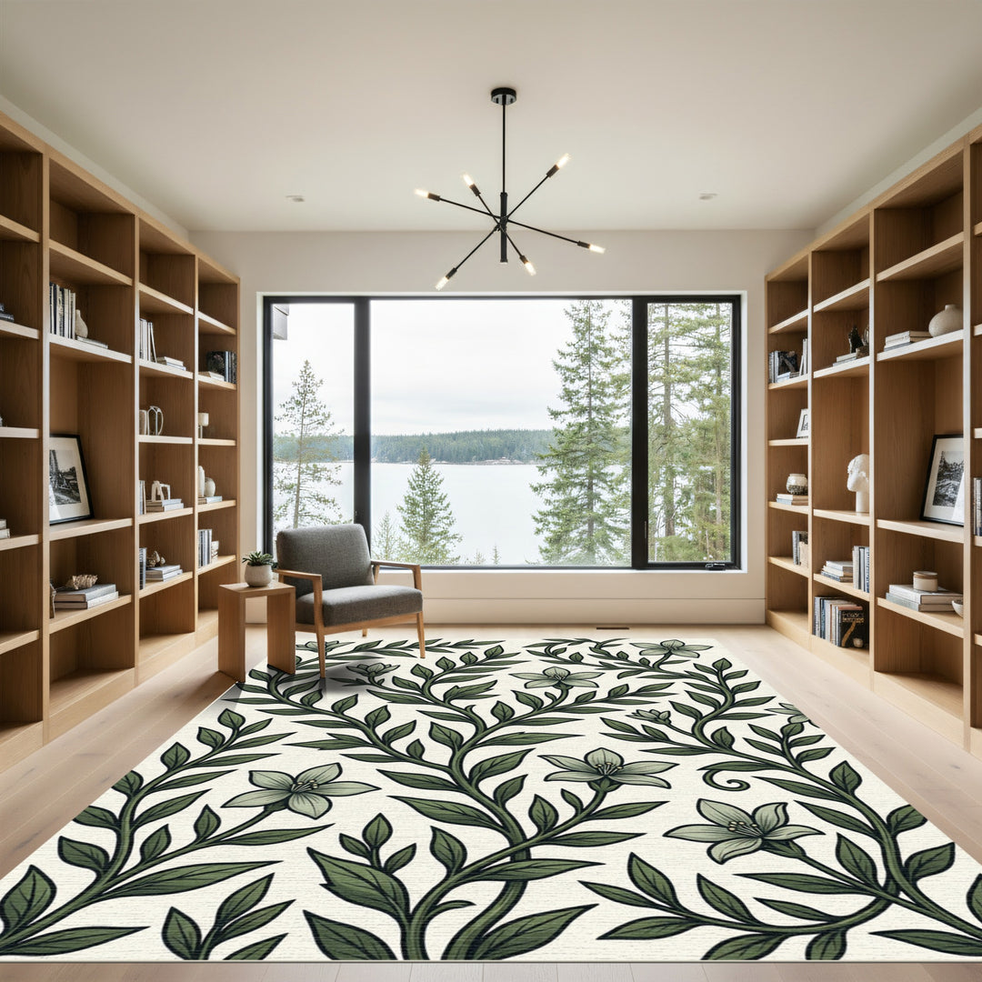 Art Nouveau Green Floral Branch Rug
