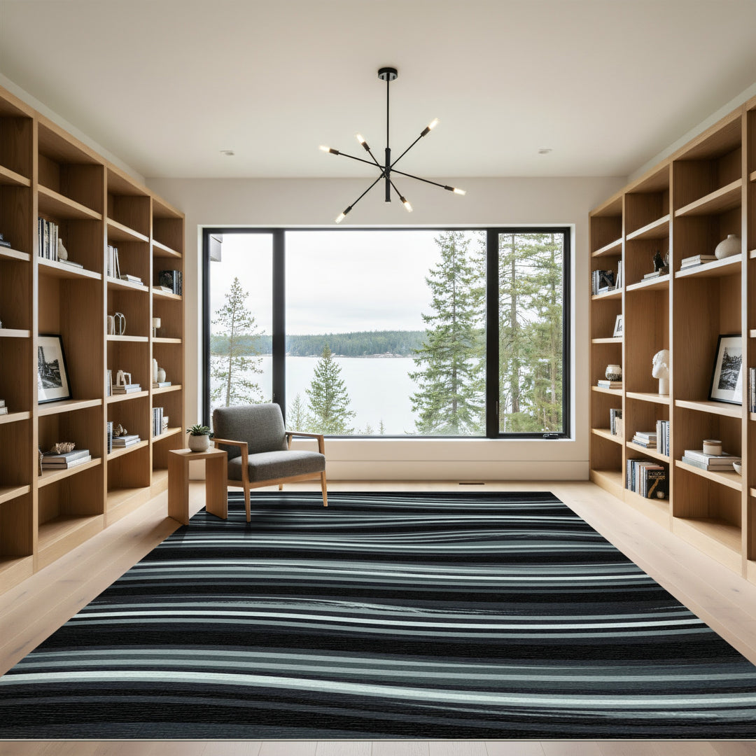 Grayscale Wavy Line Texture Area Rug
