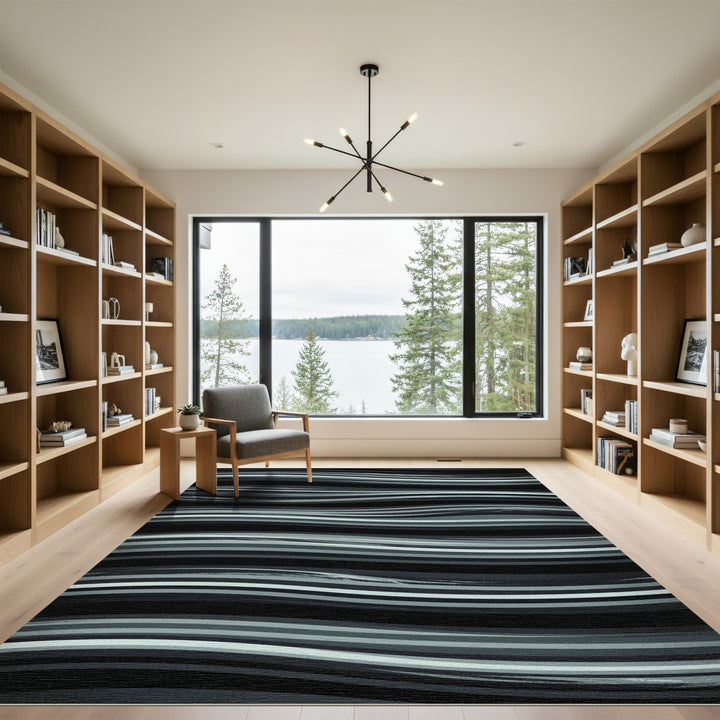 Grayscale Wavy Line Texture Area Rug