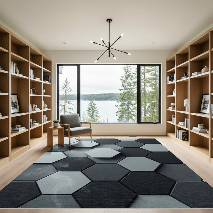 Sophisticated Gray Geometric Hexagon Rug