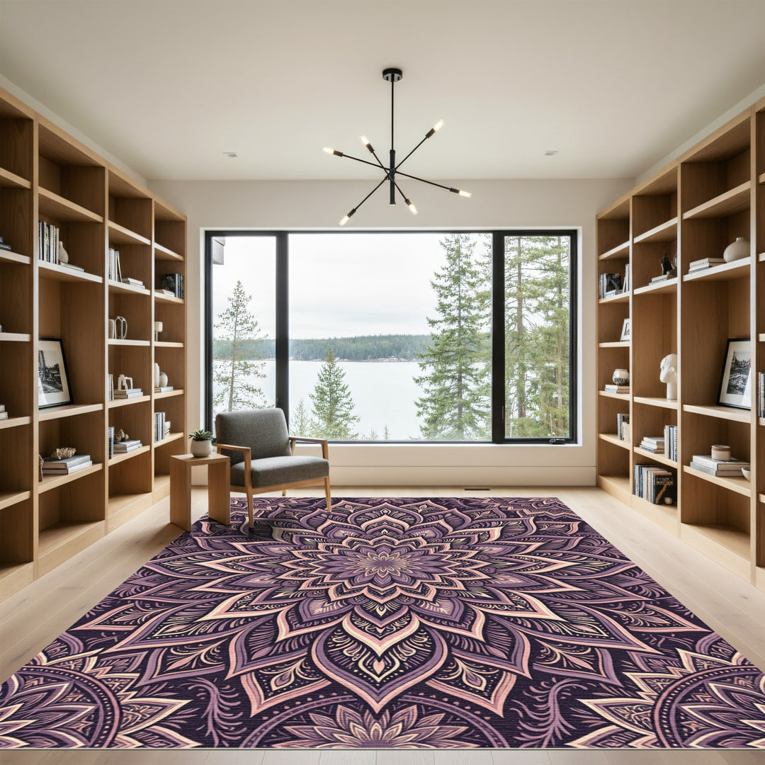 Deep Plum Mandala Floral Art Rug