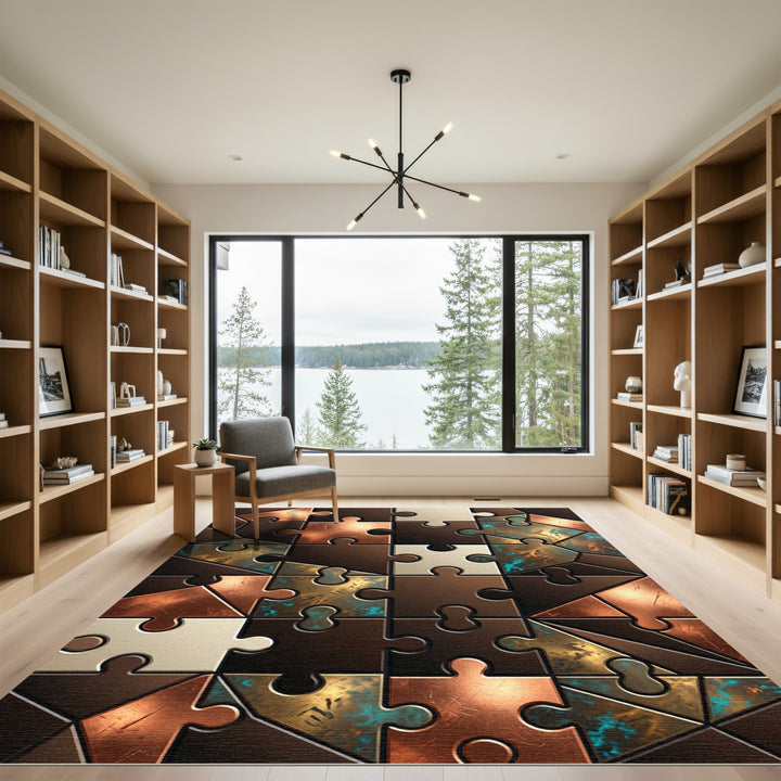 Bronze Teal Copper Jigsaw Mosaic Rug