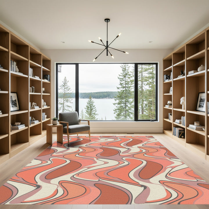 Retro Coral Abstract Wavy Flow Rug