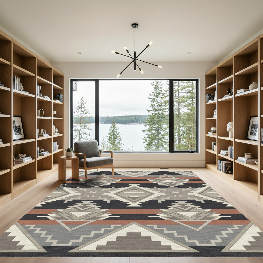 Terracotta Gray Geometric Southwest Rug