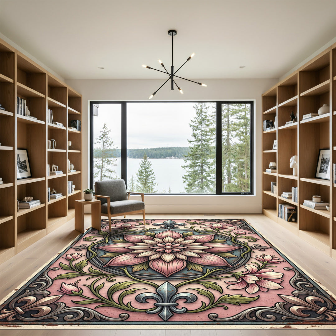 Pink Floral Medallion With Fleur De Lis Rug