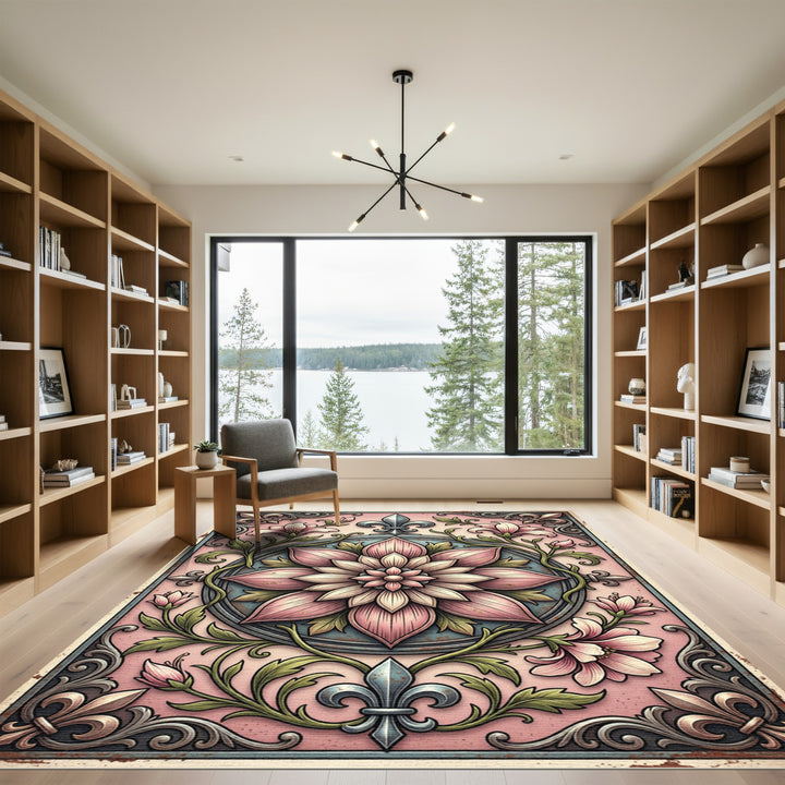 Pink Floral Medallion With Fleur De Lis Rug
