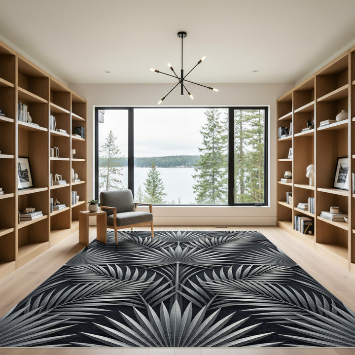 Monochromatic Palm Frond Art Rug