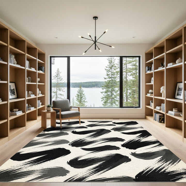 Dynamic Black Brush Stroke Rug