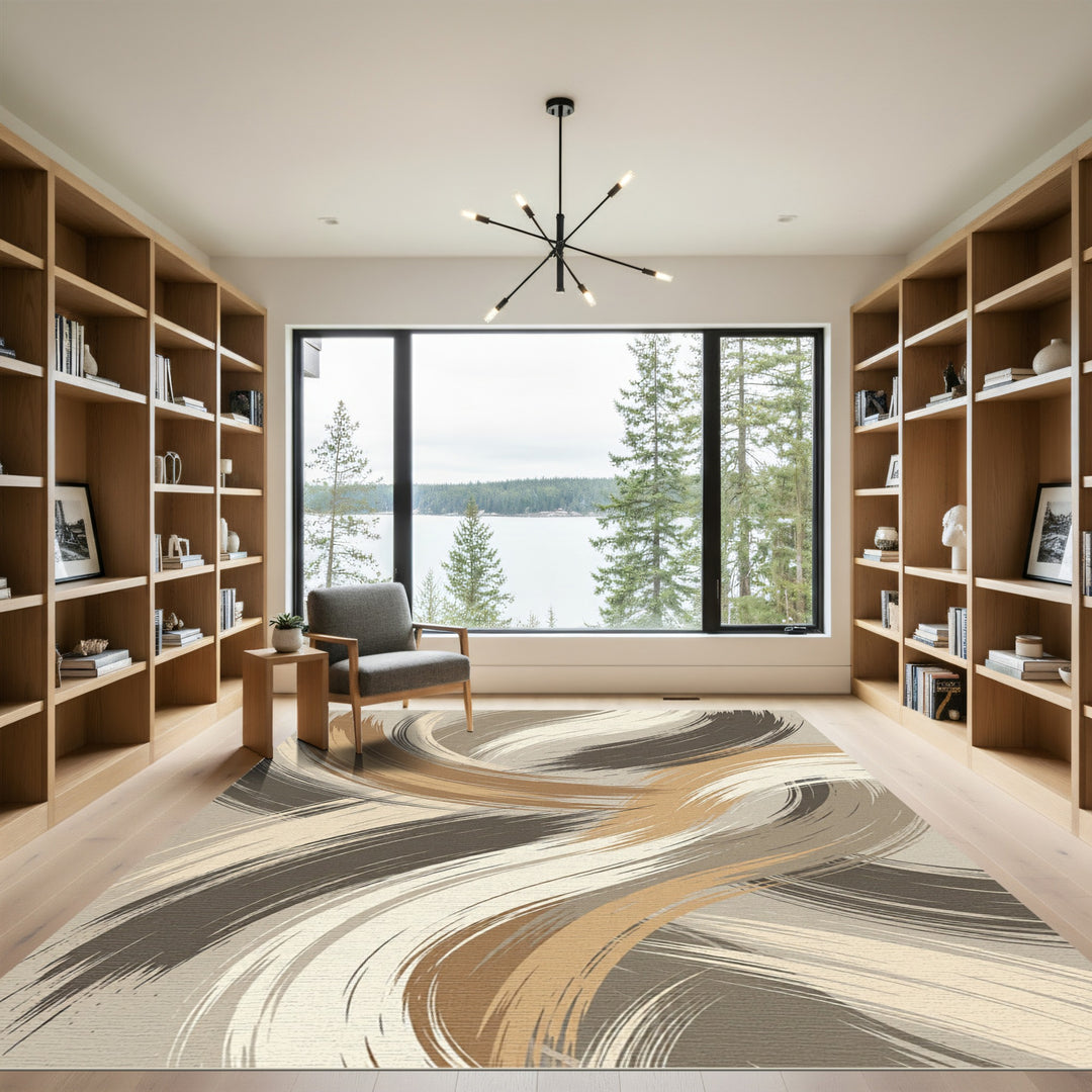 Earthy Swirl Brushstroke Abstract Rug