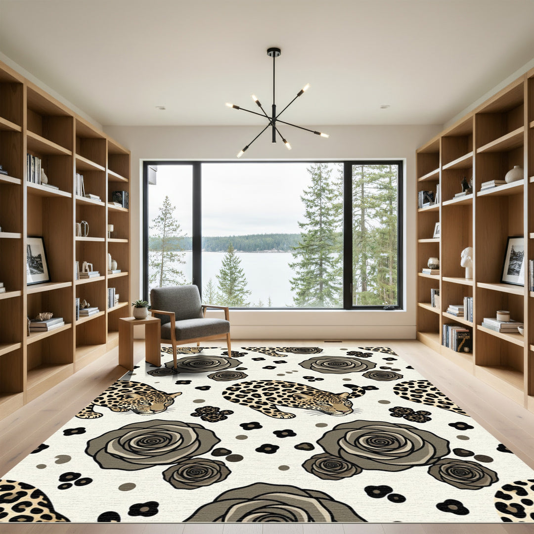 Chic Leopard Rose Floral Rug