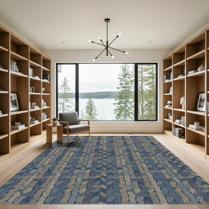 Blue Beige Woven Lattice Rug