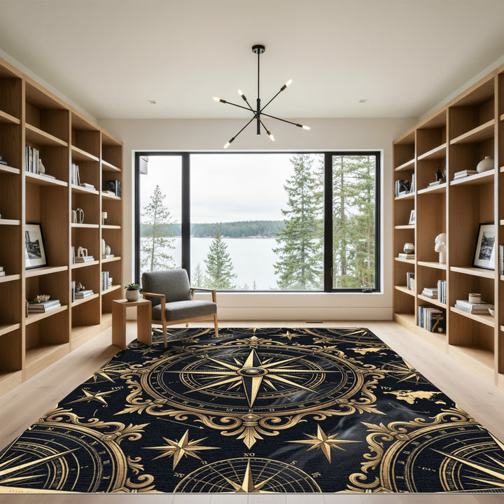 Antique Golden Nautical Compass Rug