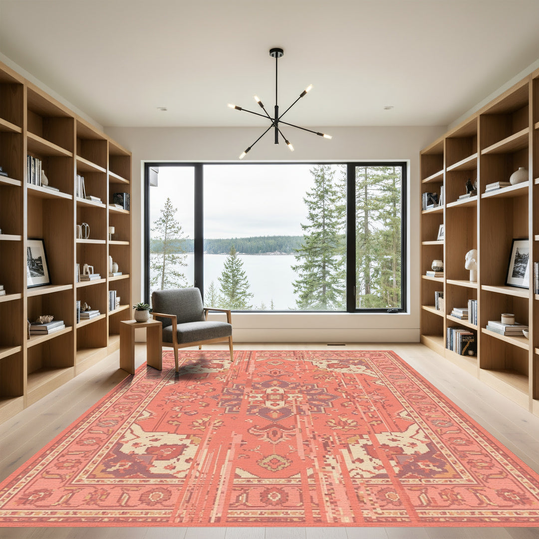 Coral Floral Medallion Kilim Rug