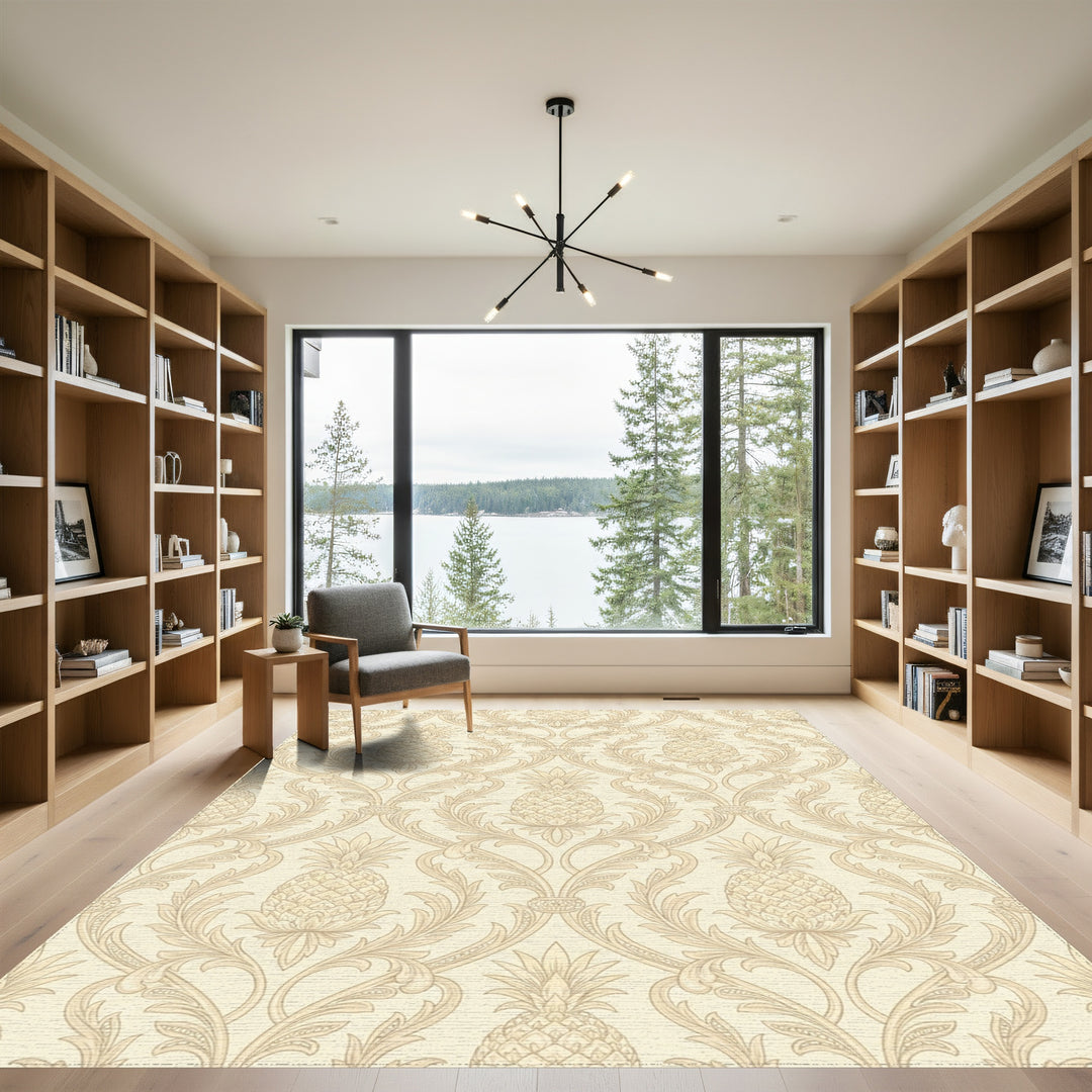 Classic Golden Pineapple Damask Rug