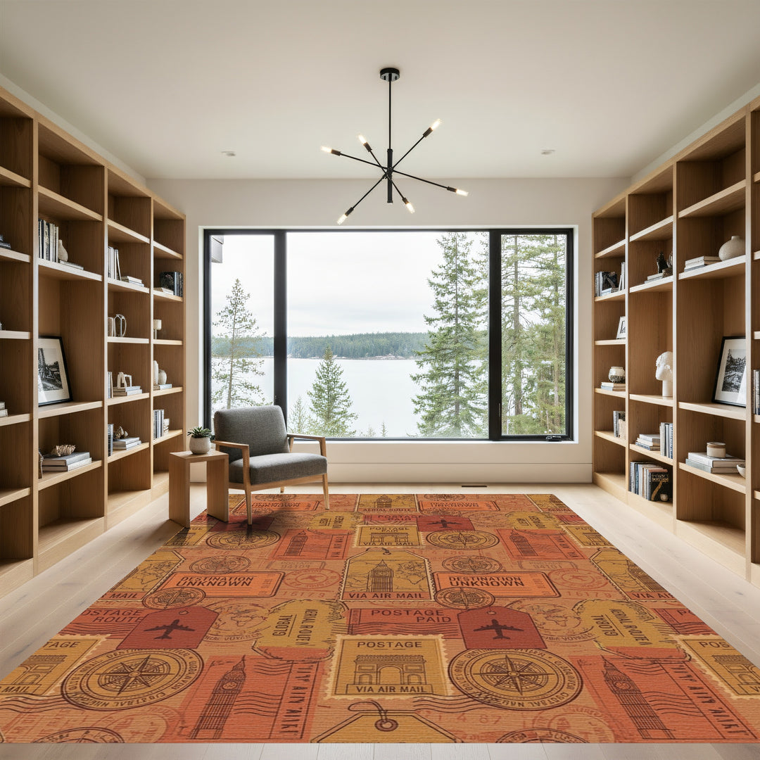 Vintage Travel Stamp Collage Rug