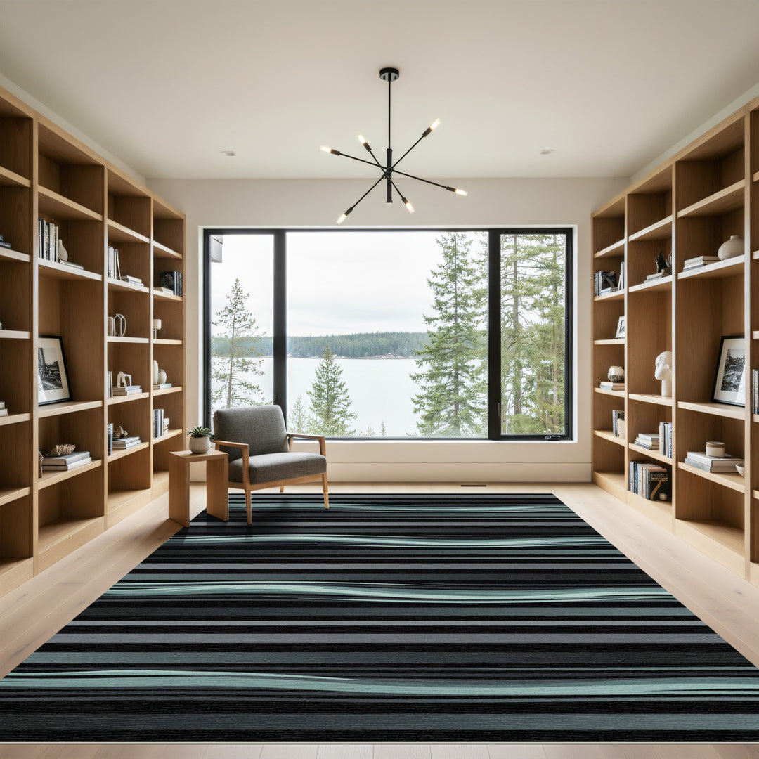 Abstract Smoky Gray Wave Stripe Rug