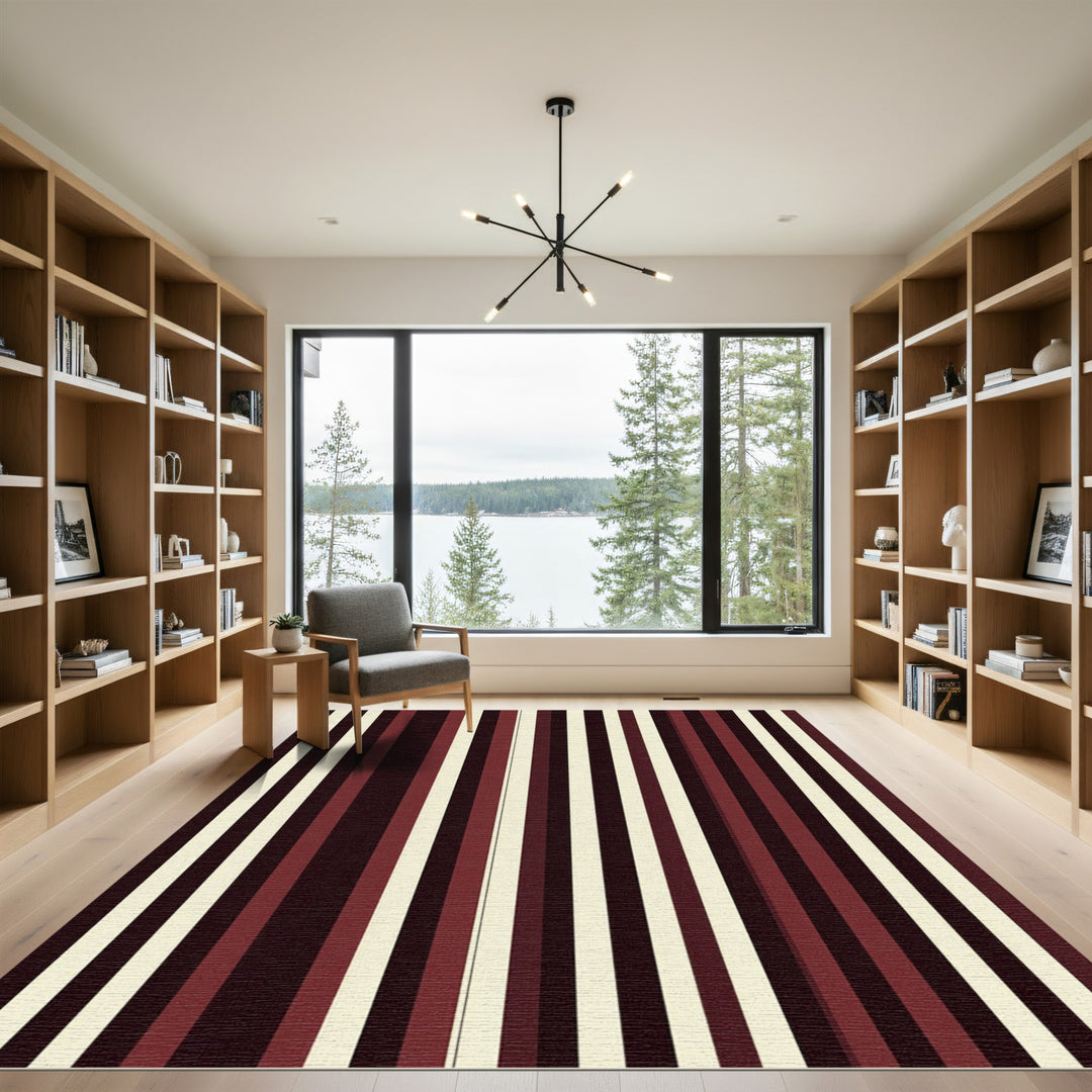 Bold Burgundy Ivory Stripe Rug