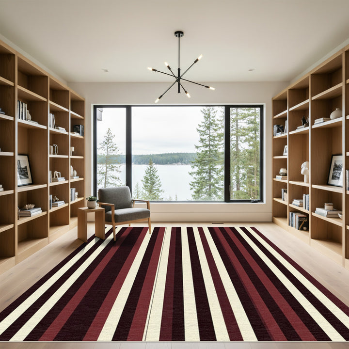 Bold Burgundy Ivory Stripe Rug