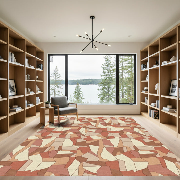 Terracotta Beige Abstract Fragment Rug