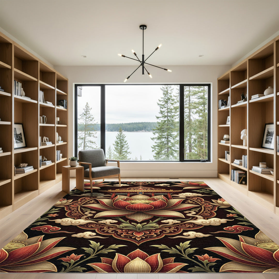 Grand Red Lotus Palace Clouds Rug