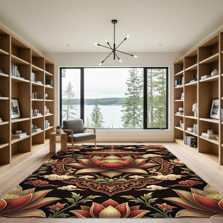 Grand Red Lotus Palace Clouds Rug
