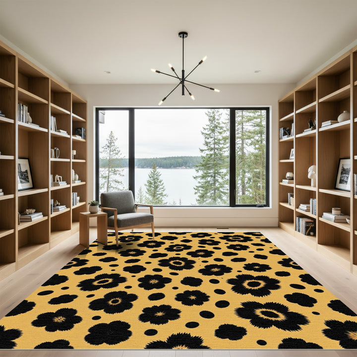 Wildflower Black Orange Blooms Rug
