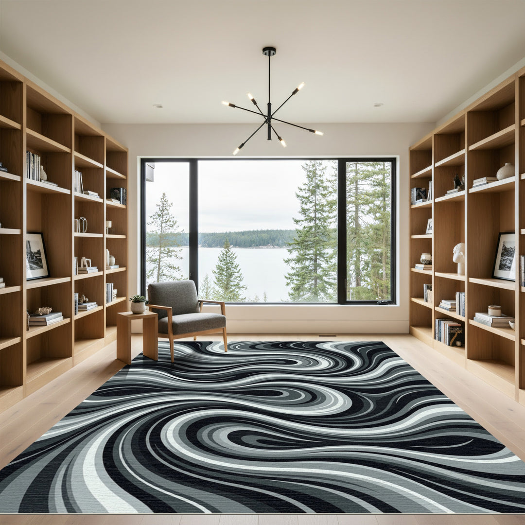 Monochromatic Abstract Swirl Rug