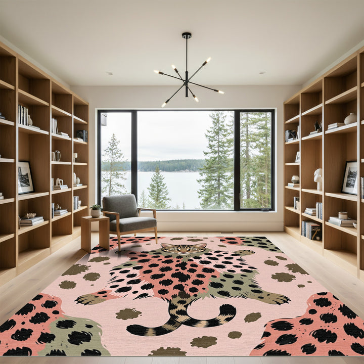 Wild Cat Spots Pink Olive Area Rug