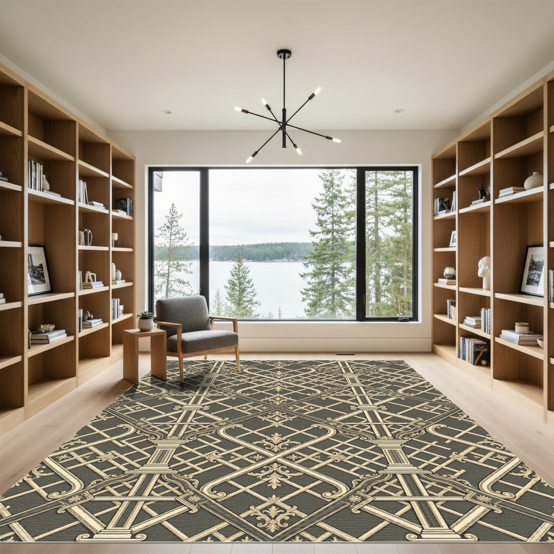 Classical Gold Trellis Lattice Rug