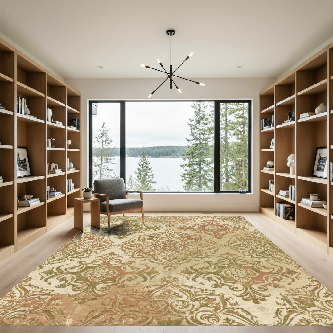 Aged Gold Floral Ogee Baroque Rug