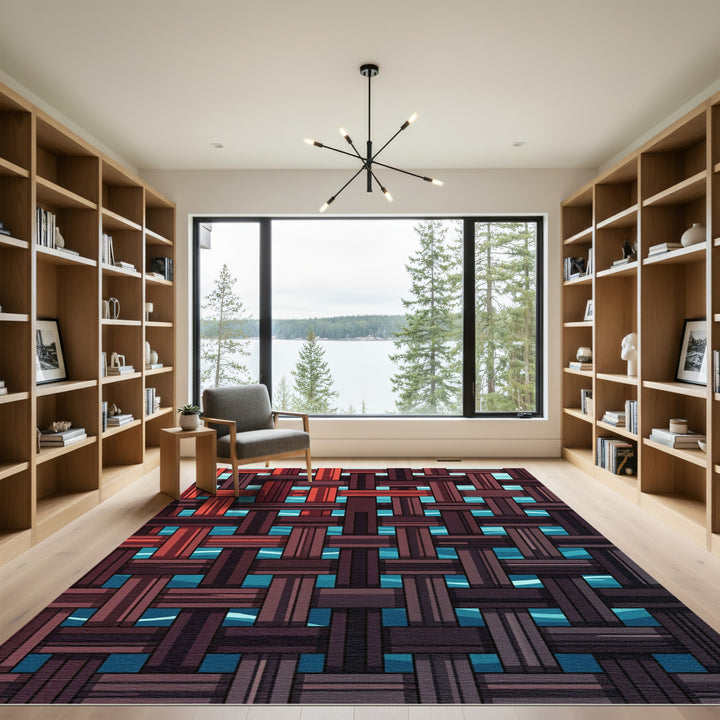Crimson And Teal Woven Texture Rug