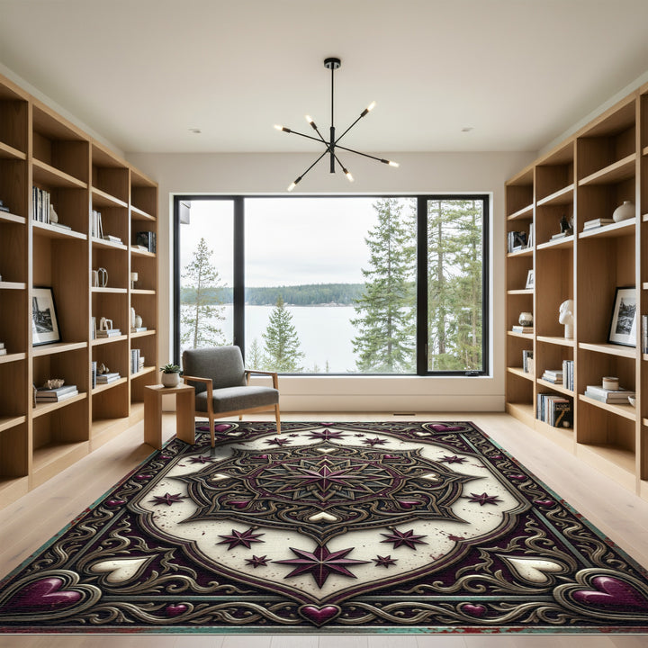 Ornate Heart Star Mandala Rug