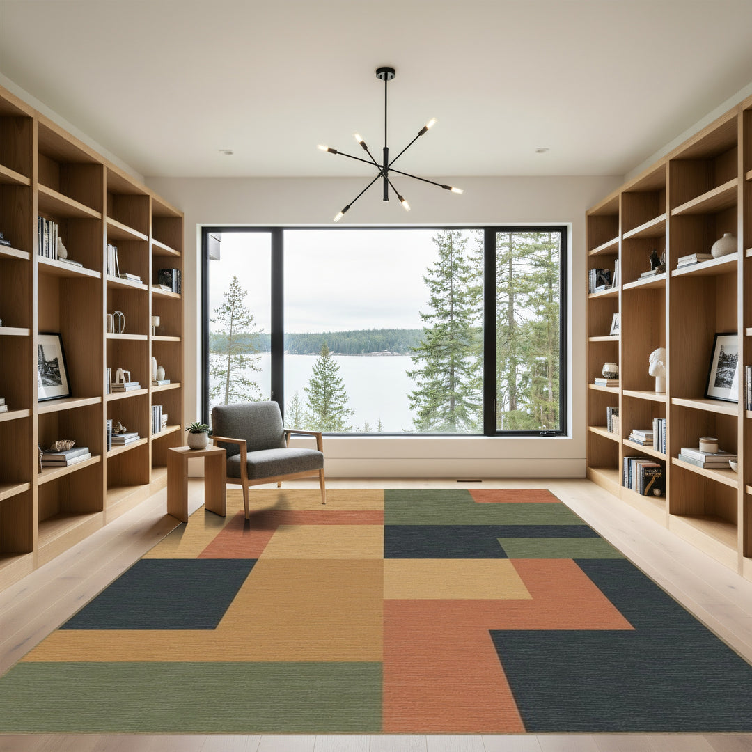 Terracotta Olive Geometric Blocks Rug