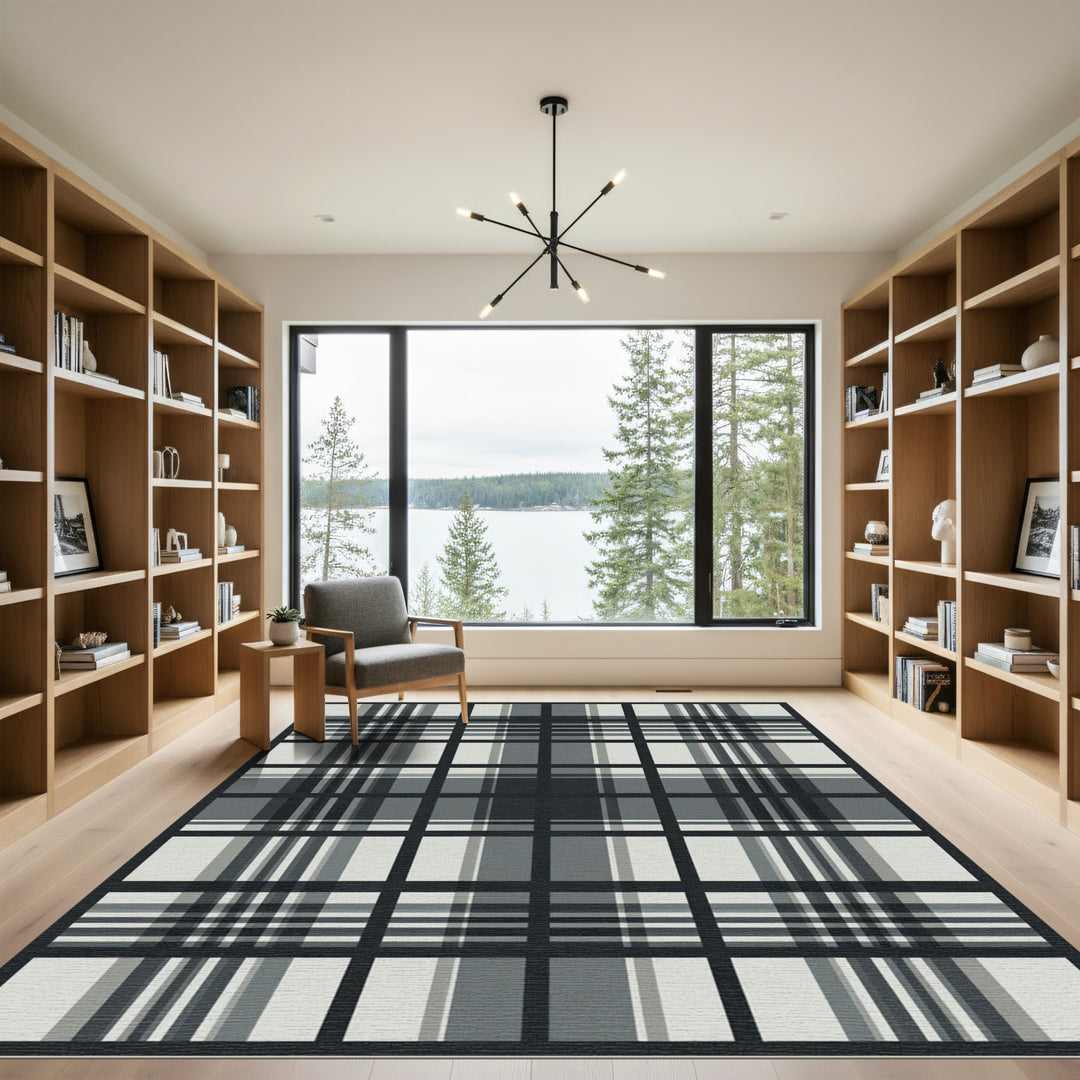 Monochromatic Plaid Square Rug