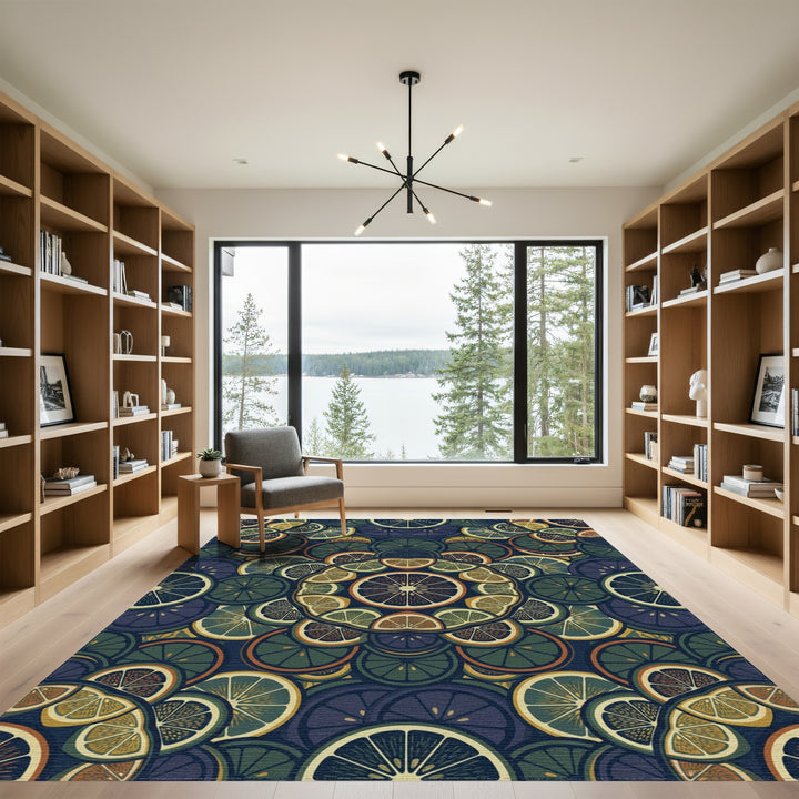 Citrus Concentric Layers Deep Blue Rug