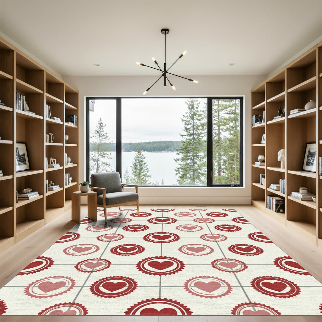 Crimson Heart Medallion Grid Rug
