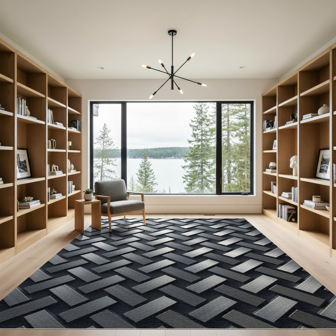 Brushed Metal Herringbone Rug