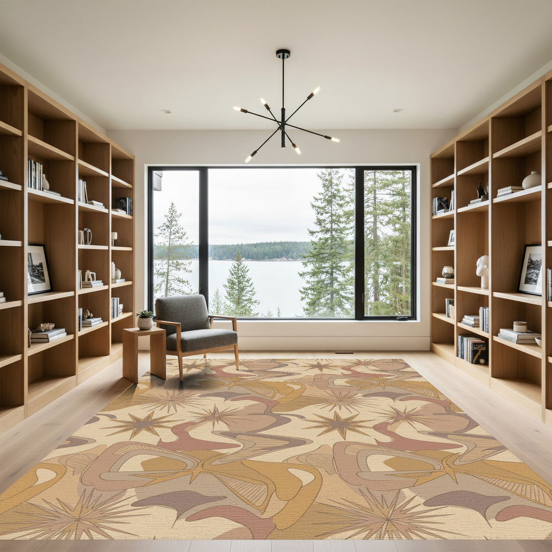 Retro Starburst And Swirl Abstract Rug