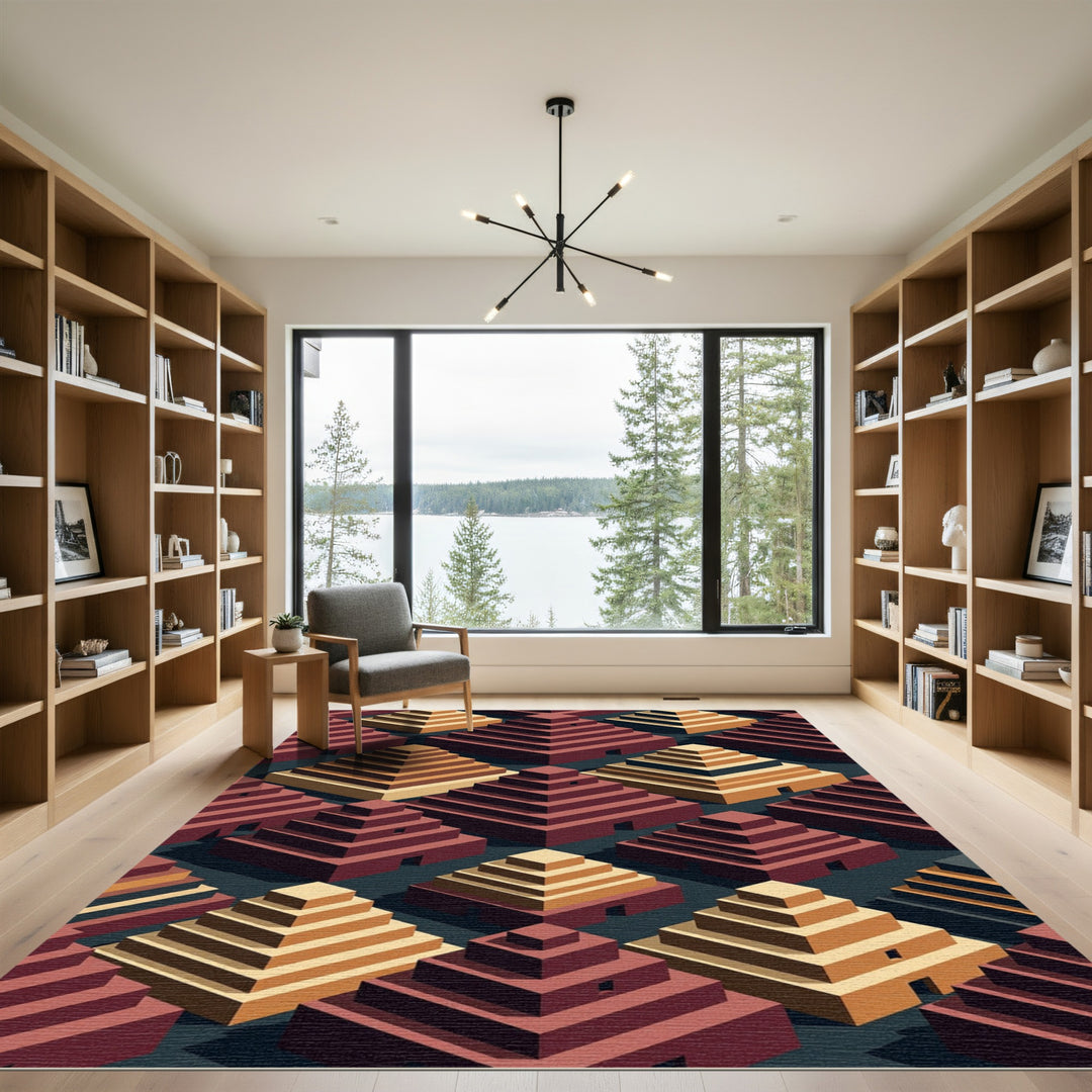 Isometric Geometric Terracotta Pyramid Rug
