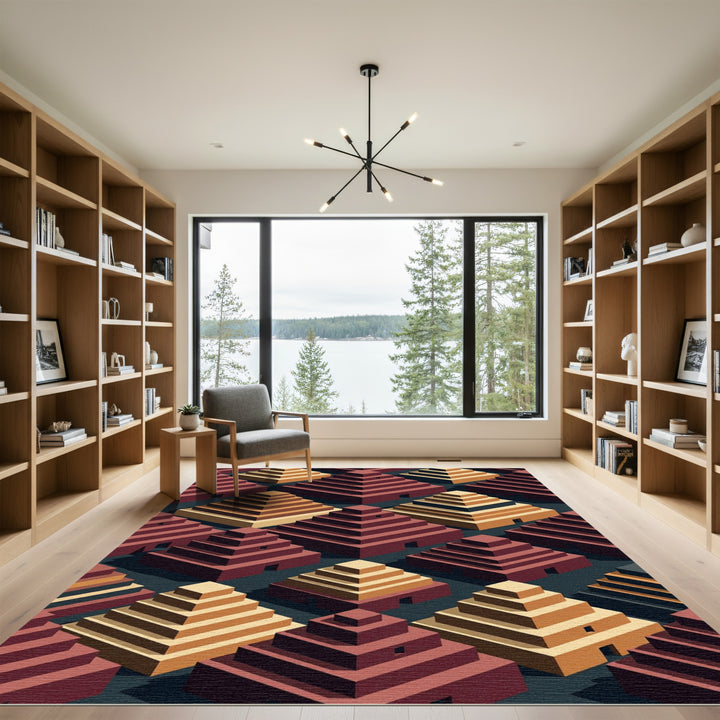 Isometric Geometric Terracotta Pyramid Rug