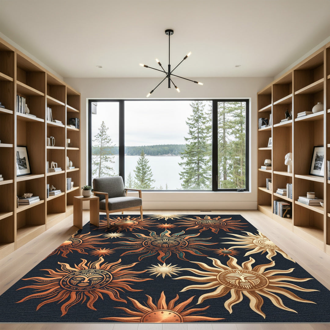 Tribal Sun Face Medallion Accents Rug