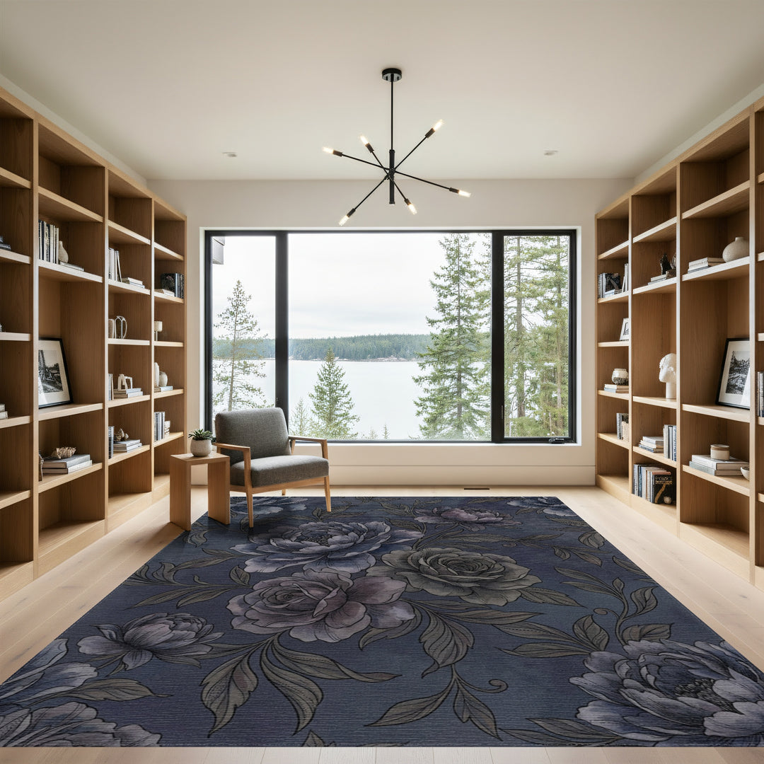 Vintage Blue Grey Floral Blossom Rug