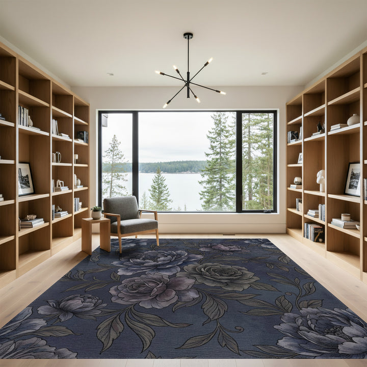 Vintage Blue Grey Floral Blossom Rug