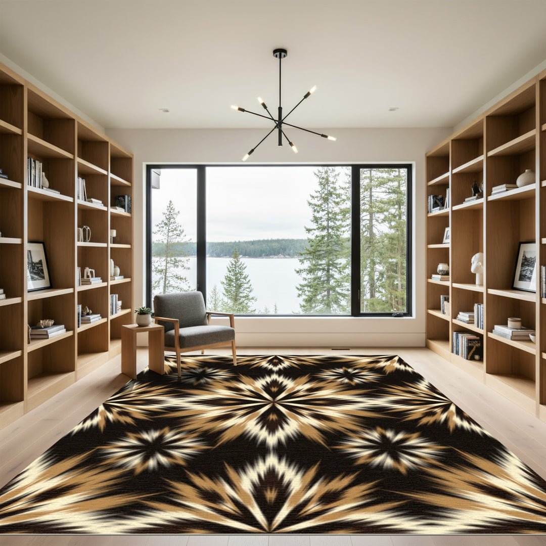 Golden Starburst Radial Bloom Rug