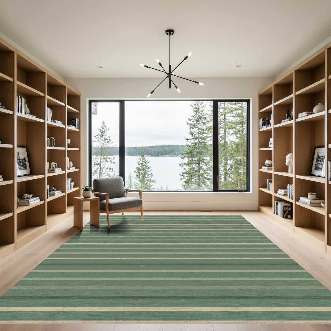 Earthy Sage Green Horizontal Stripes Rug